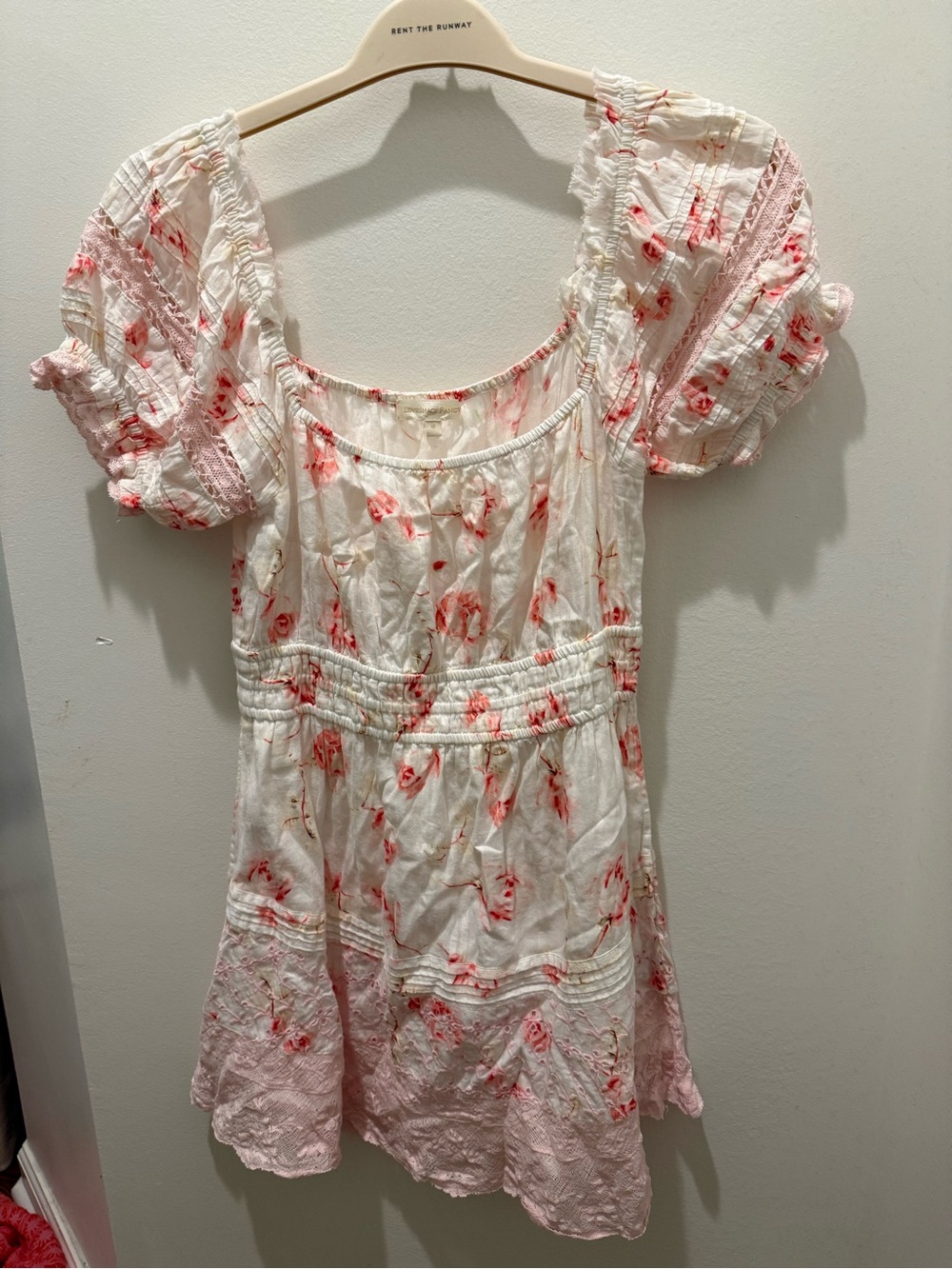 White and Pink Floral Dress with Lace Trim - Picture 2 of 4